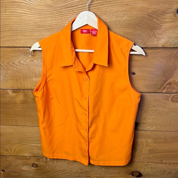 Massimo Orange Sleeveless Button Down Shirt Lg Summer Bright Lightweight Collare - Picture 1 of 6